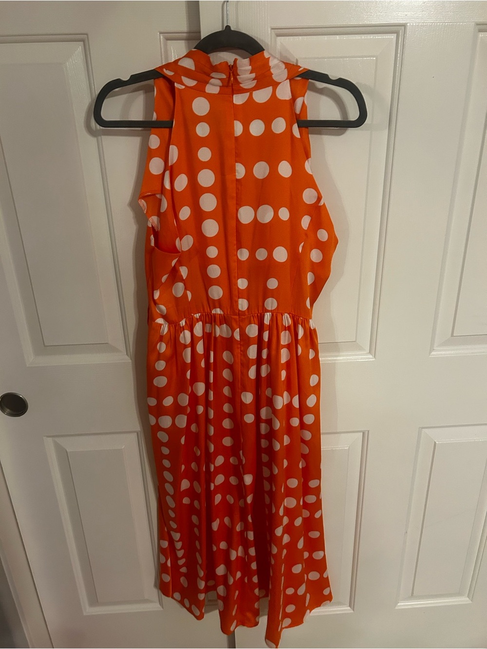 Donna Karan Orange and White Polka Dot Midi Dress - Picture 3 of 3